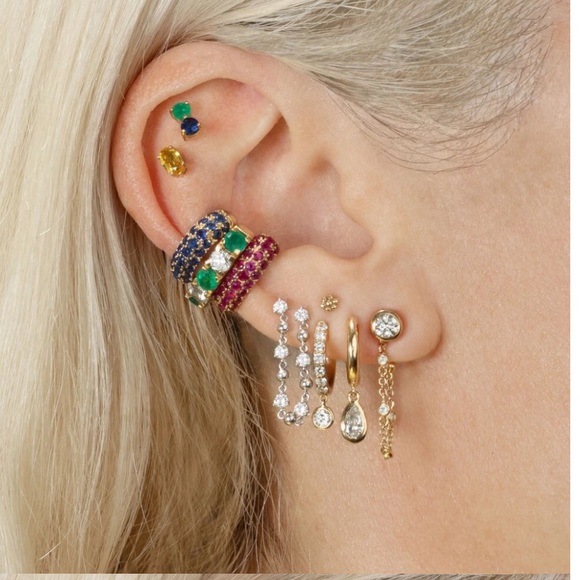 Jewelry - 2 Pave Ear Cuff C Shape (red/blue)